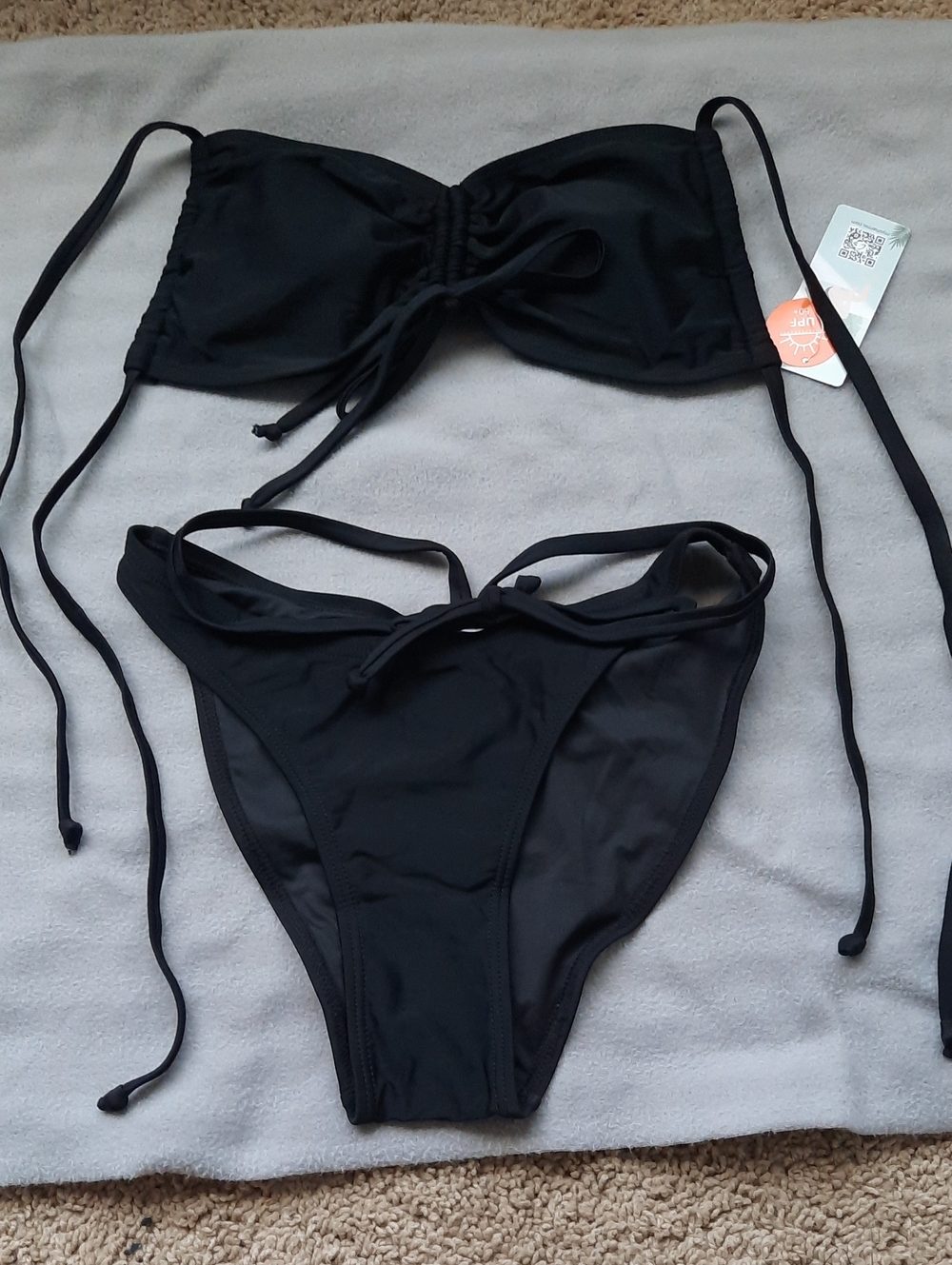 Women's Black Tie-Front Bandeau Bikini Set